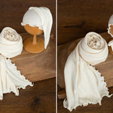 Melange Jersey Fabric Newborn Ruffle Wrap Set – with Bonnet & Sleep Hat