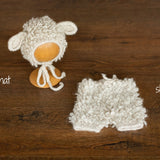 Alpaca Wool Newborn Sheep Knitted Outfit with Toy in Beige Color