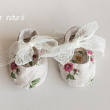 Linen Baby Girl Shoes with Delicate Lace Bow