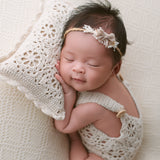 Soft Cotton Vintage Crochet Newborn Romper, Bonnet & Pillow Set