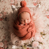 Soft Mohair Unisex Baby Knit Bonnet with Pompom