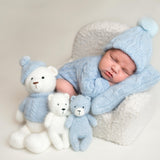 Angora Wool Cable Knit Newborn Outfit and Pom Pom Hat