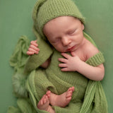 Angora Wool Newborn Knitted Outfit Set: Overalls, Bonnet and Matching Doll