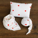 Valentine’s Day Newborn Photography Props Set with Hearts – Fabric Backdrop, Pillow, Layers, Sleep Hat