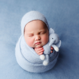 Sky Blue Newborn Photography Prop Set: Beanbag Backdrop, Knitted Blanket, Wrap & Bonnet, Hat, Pillow, Toy & Headband
