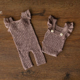 Soft Cotton Crochet Newborn Baby Girl Romper with Ruffle Wings