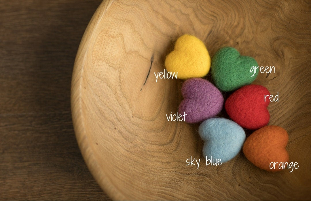 Newborn Felted Hearts Set, Newborn Valentine's heart props, Newborn photography props, Newborn felted prop, Merino wool Heart Baby props