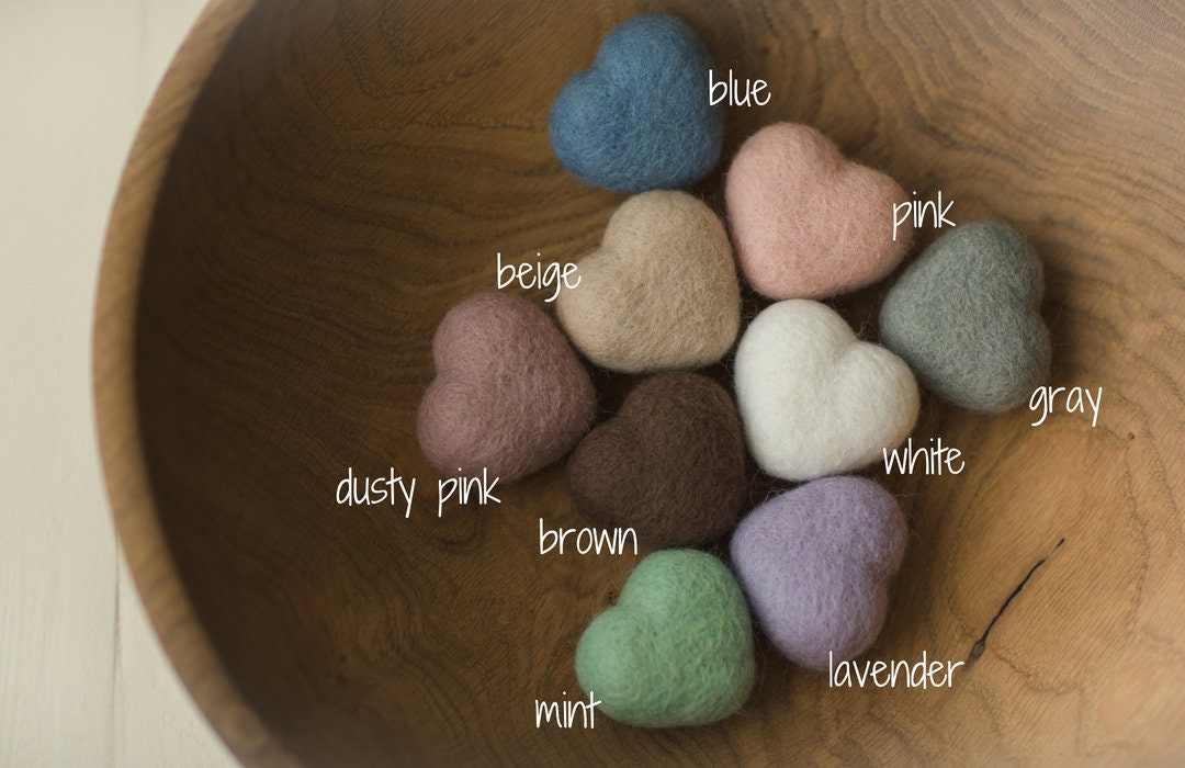 Newborn Felted Hearts Set, Newborn Valentine's heart props, Newborn photography props, Newborn felted prop, Merino wool Heart Baby props