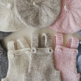 Newborn Alpaca Outfit Set, Newborn Knitted Outfit, Newborn Sleep hat, Newborn Overalls, Newborn Teddy Bear, Newborn Photography Props Outfit
