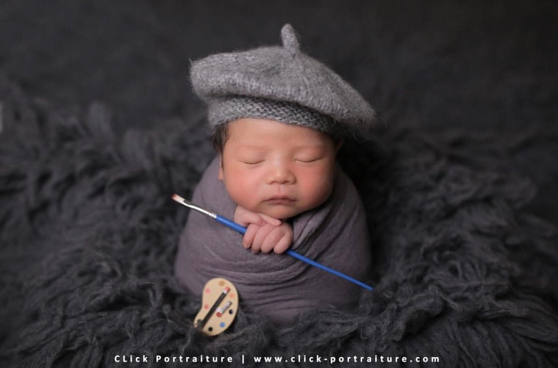 Newborn Beret Hat, Newborn French Hat, Newborn Knitted Outfit, Baby Beret with Baby Scarf, Newborn Outfit Girl, Unisex Baby Clothing Knitted