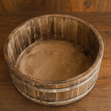 Vintage-style pine wood bowl and bucket – newborn photo session accessory