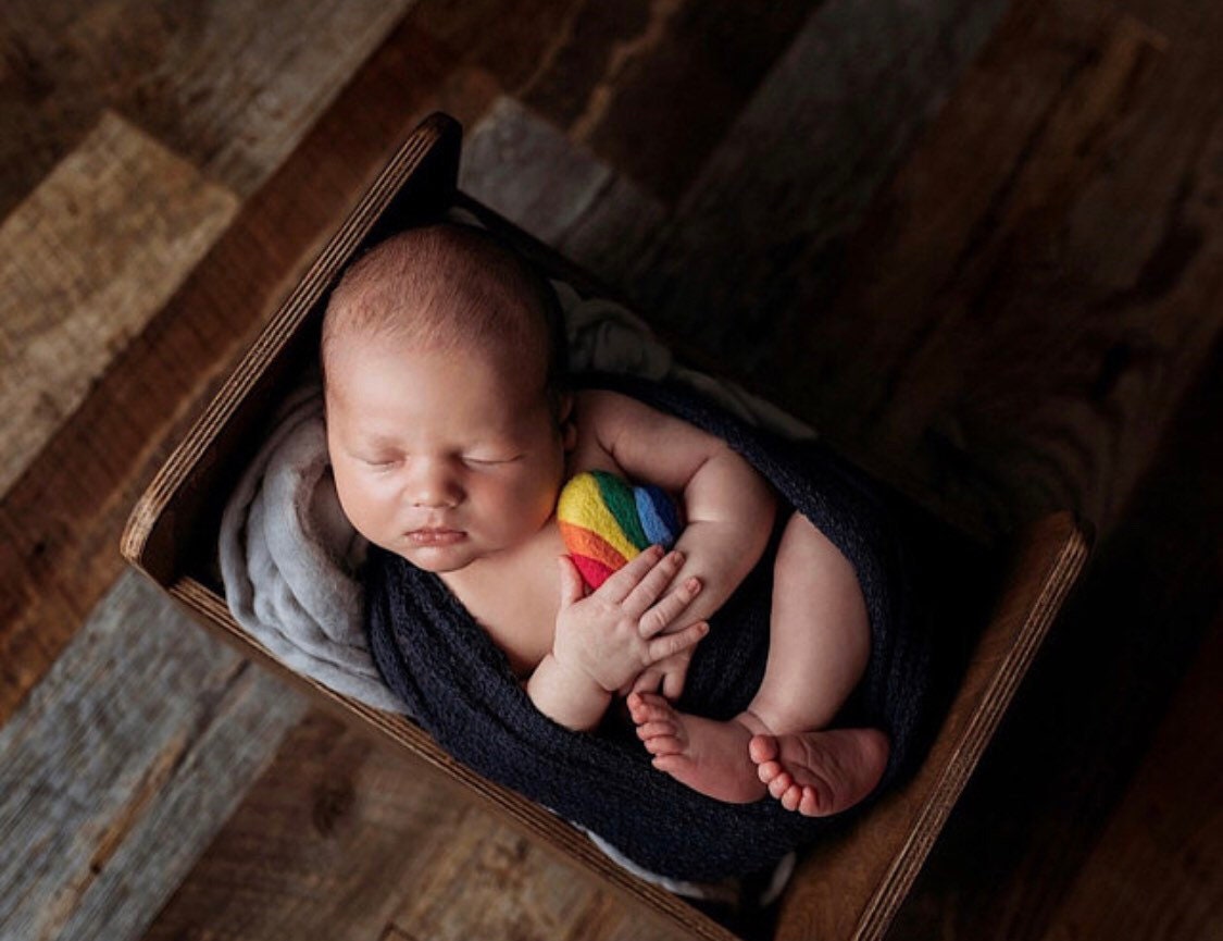 Newborn Rainbow Felted Heart Set, Newborn photography props, Newborn Rainbow photo props,Newborn felted prop,Baby Rainbow Felted Wool Hearts