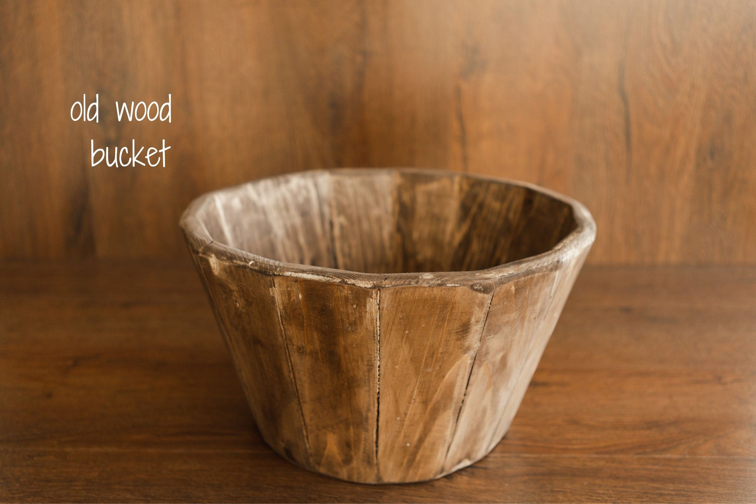 Vintage-style pine wood bowl and bucket – newborn photo session accessory