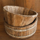 vVintage-style pine wood bowl and bucket – newborn photo session accessory