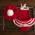 Newborn Christmas Outfit Girl, Newborn Christmas Romper, Newborn Girl Outfit, Newborn Beret French Hat, Newborn Photography Props