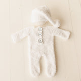 Fluffy Knitted Snowman Outfit with Toy: Newborn Christmas Photography Prop