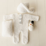 Fluffy Knitted Snowman Outfit with Toy: Newborn Christmas Photography Prop