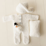 Fluffy Knitted Snowman Outfit with Toy: Newborn Christmas Photography Prop