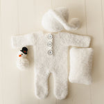 Fluffy Knitted Snowman Outfit with Toy: Newborn Christmas Photography Prop