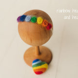 Rainbow Felted Heart Toy, Rainbow Felted Wool Headband, Newborn photography prop, Newborn Rainbow photo props, Newborn Rainbow Heart Props