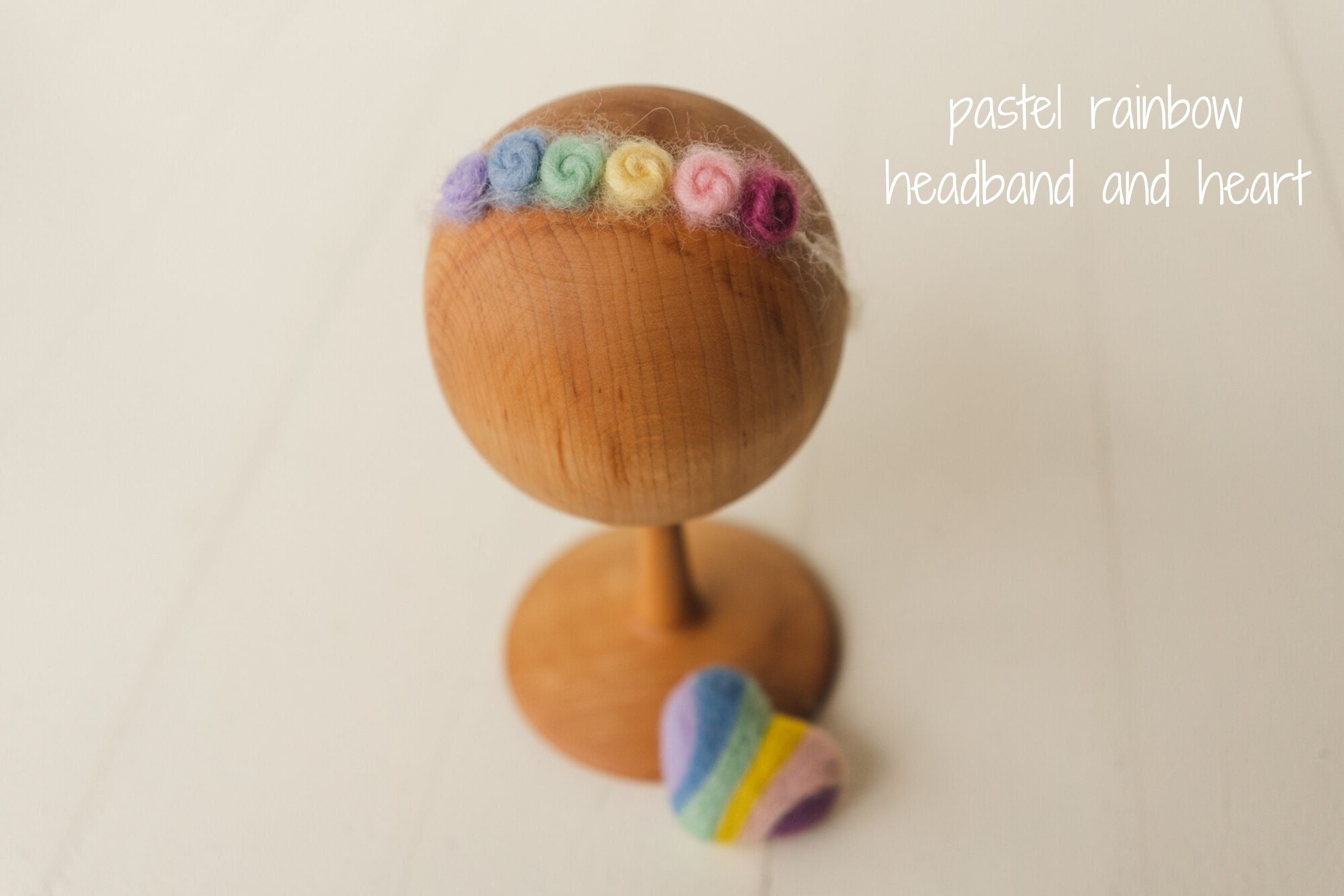 Rainbow Felted Heart Toy, Rainbow Felted Wool Headband, Newborn photography prop, Newborn Rainbow photo props, Newborn Rainbow Heart Props