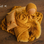 Mustard Newborn Photography Props Set,Newborn Merino Wool Blanket,Newborn Knitted Wrap and Bonnet set,Newborn Posing Pillow,Newborn Outfit