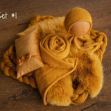 Mustard Newborn Photography Props Set,Newborn Merino Wool Blanket,Newborn Knitted Wrap and Bonnet set,Newborn Posing Pillow,Newborn Outfit