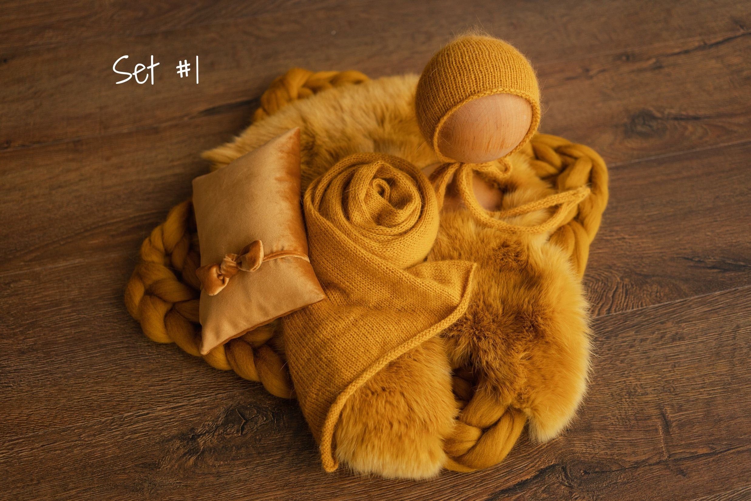 Mustard Newborn Photography Props Set,Newborn Merino Wool Blanket,Newborn Knitted Wrap and Bonnet set,Newborn Posing Pillow,Newborn Outfit