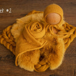 Mustard Newborn Photography Props Set,Newborn Merino Wool Blanket,Newborn Knitted Wrap and Bonnet set,Newborn Posing Pillow,Newborn Outfit