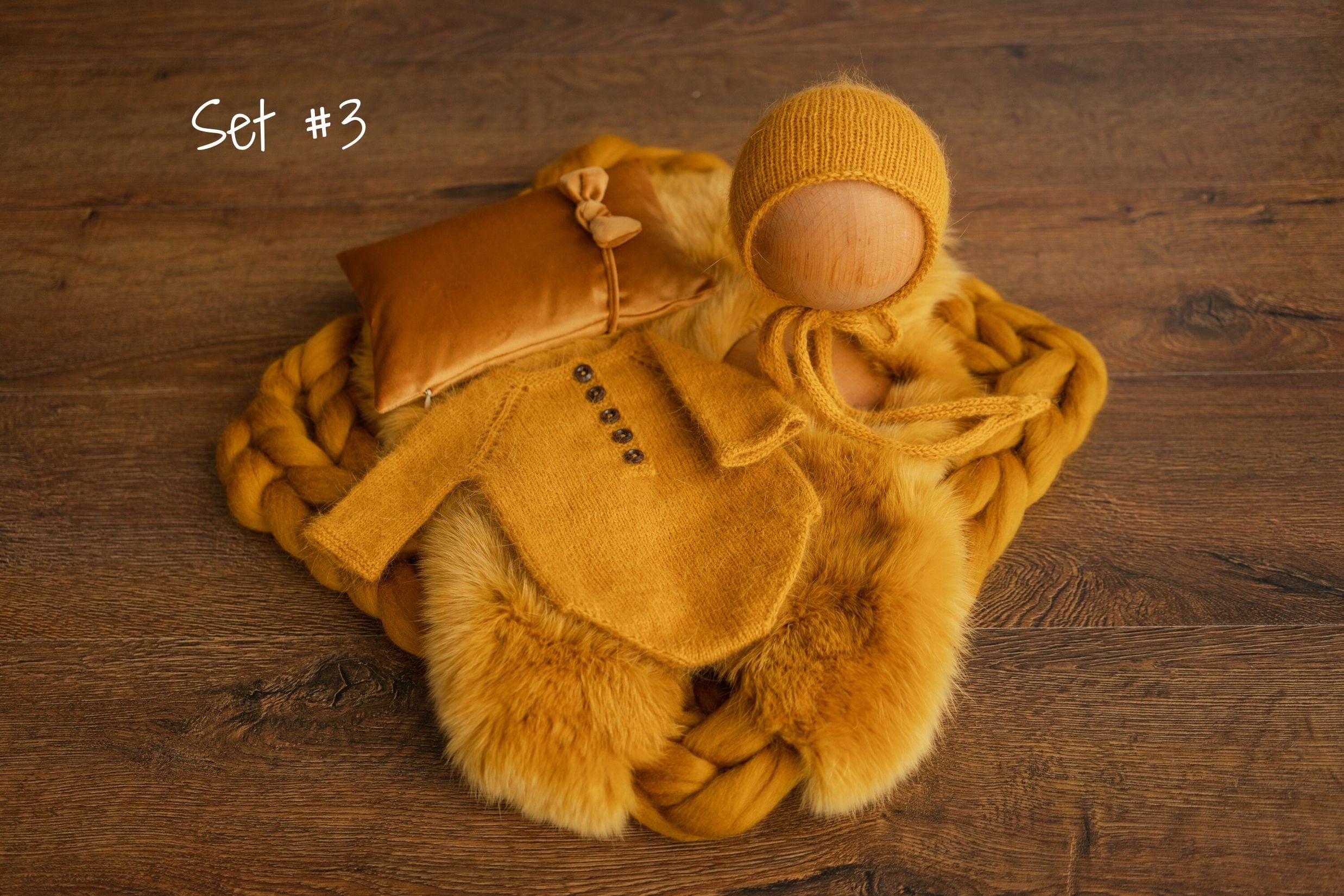 Mustard Newborn Photography Props Set,Newborn Merino Wool Blanket,Newborn Knitted Wrap and Bonnet set,Newborn Posing Pillow,Newborn Outfit