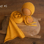 Mustard Newborn Photography Props Set,Newborn Merino Wool Blanket,Newborn Knitted Wrap and Bonnet set,Newborn Posing Pillow,Newborn Outfit