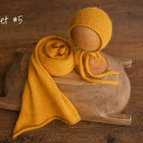 Mustard Newborn Photography Props Set,Newborn Merino Wool Blanket,Newborn Knitted Wrap and Bonnet set,Newborn Posing Pillow,Newborn Outfit