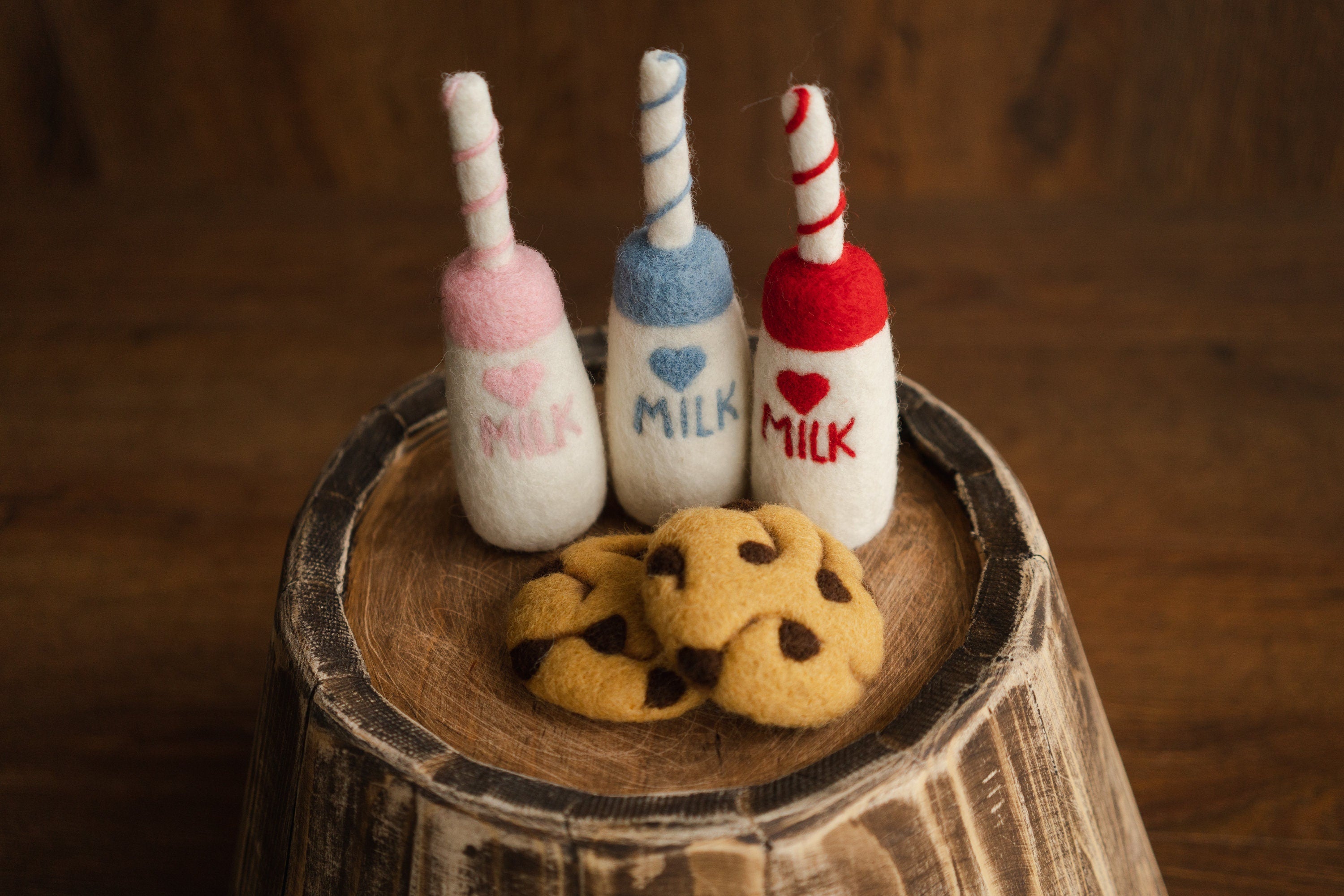 Newborn Felt Milk and Cookies Photo Props, Xmas Felted Milk with Sweeties, Newborn Felted Toys, Newborn Photography Props,Cookies Milk Props