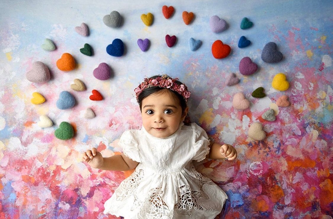 Newborn Rainbow Felted Heart Set, Newborn photography props, Newborn Rainbow photo props,Newborn felted prop,Baby Rainbow Felted Wool Hearts