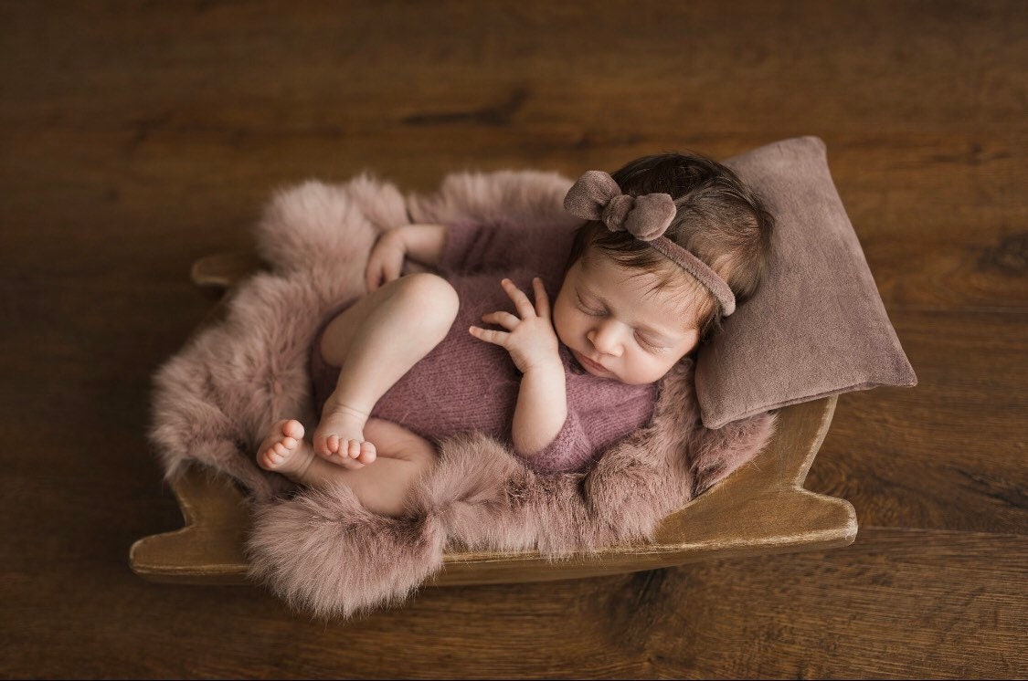 Newborn Velvet Pillow and Fur Set, Velvet Newborn Headband Girl, Newborn Rabbit Fur, Newborn Photography Props Set, Newborn Posing Pillow
