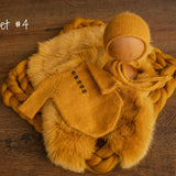 Mustard Newborn Photography Props Set,Newborn Merino Wool Blanket,Newborn Knitted Wrap and Bonnet set,Newborn Posing Pillow,Newborn Outfit