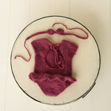 Newborn Knitted Romper for Girl, Newborn Headband, Newborn Romper Girl,Newborn Girl Outfit,Newborn Photography Props,Newborn Photo Props Set