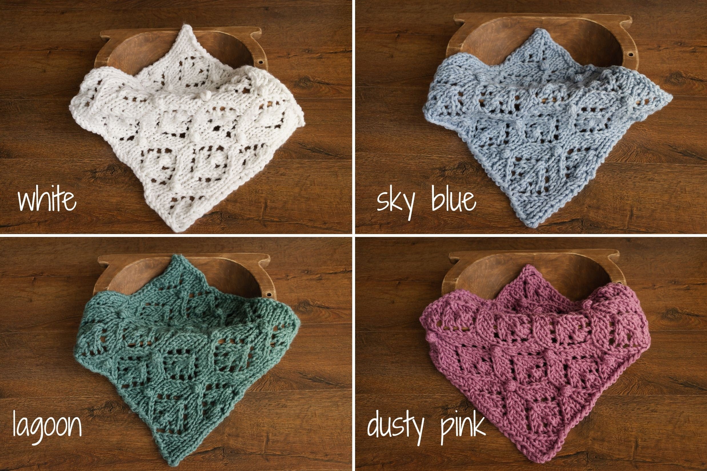 Soft hand-knitted newborn layer with tiny pom-poms — delicate wool prop ideal for baskets, wraps, or layered newborn photography setups.