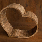 Wooden newborn heart bowl – handmade photography prop with vintage finish