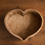 Wooden newborn heart bowl – handmade photography prop with vintage finish