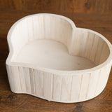 Wooden newborn heart bowl – handmade photography prop with vintage finish