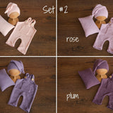 Soft Angora baby overall with matching sleep hat – newborn and sitter photography outfit