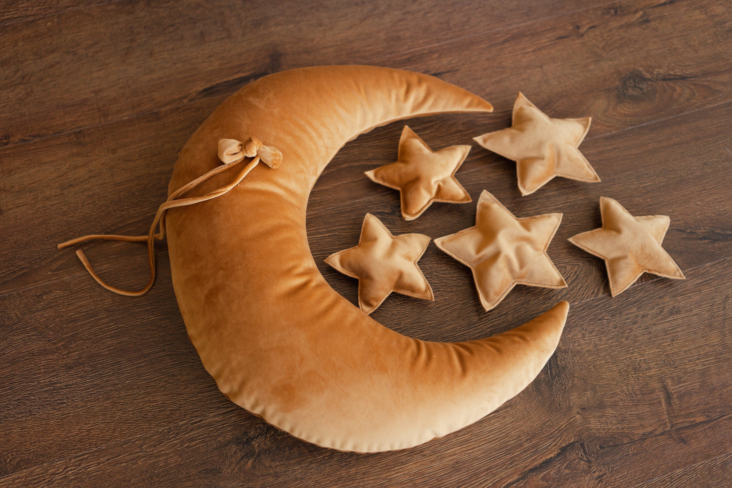 Removable Newborn Velvet Moon Pillow with Stars,Suede Crescent Moon Pillow Props for Newborn Photography,Newborn Photography Moon Props Set