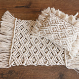 Boho macrame newborn props — matching pillow and placemat add natural texture, warmth, and timeless charm to newborn photo shoots.