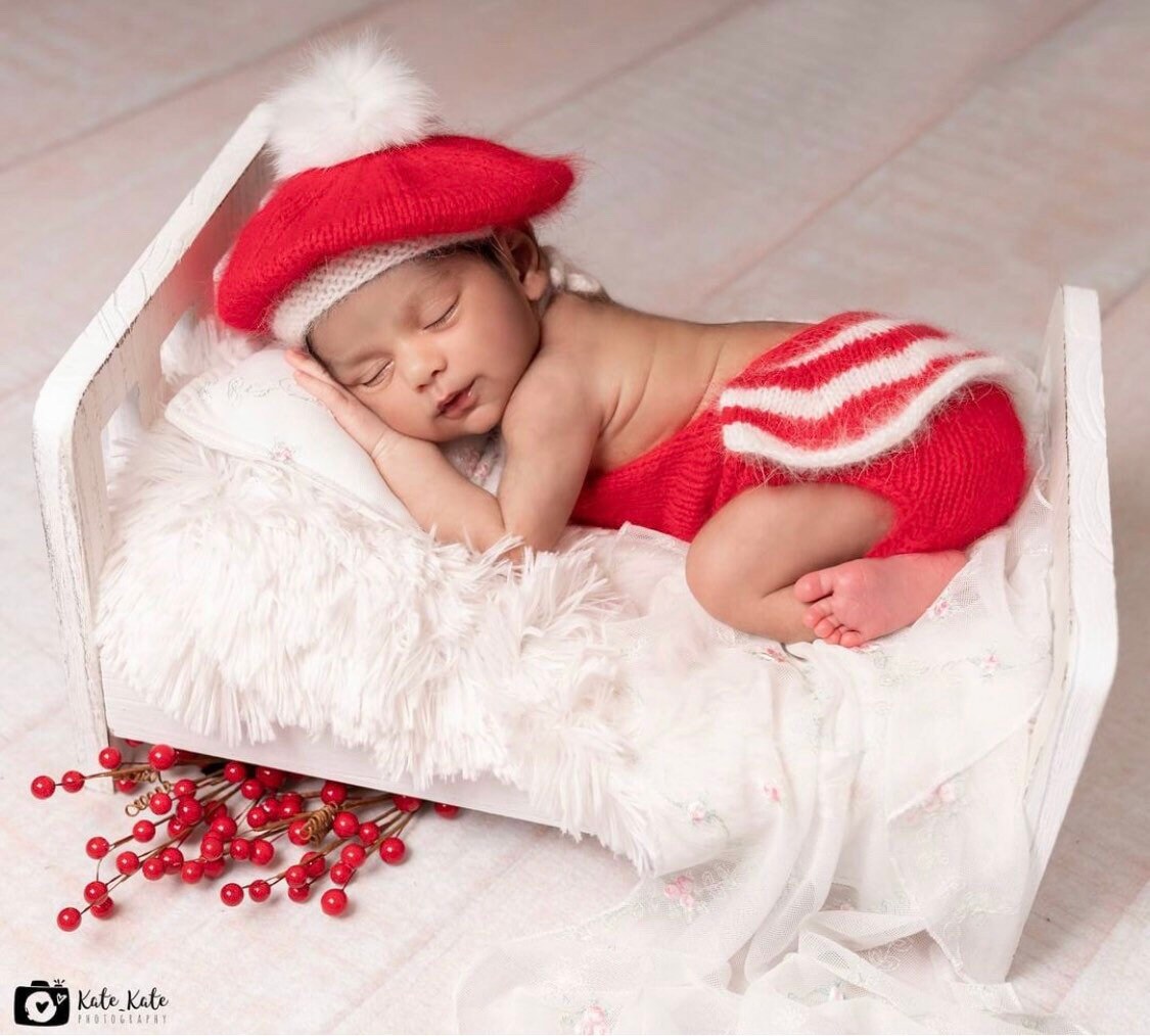 Newborn Christmas Outfit Girl, Newborn Christmas Romper, Newborn Girl Outfit, Newborn Beret French Hat, Newborn Photography Props