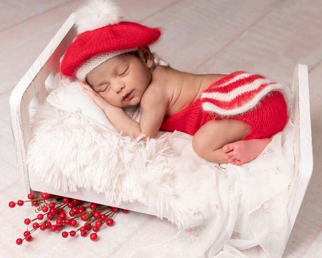 Newborn Christmas Outfit Girl, Newborn Christmas Romper, Newborn Girl Outfit, Newborn Beret French Hat, Newborn Photography Props