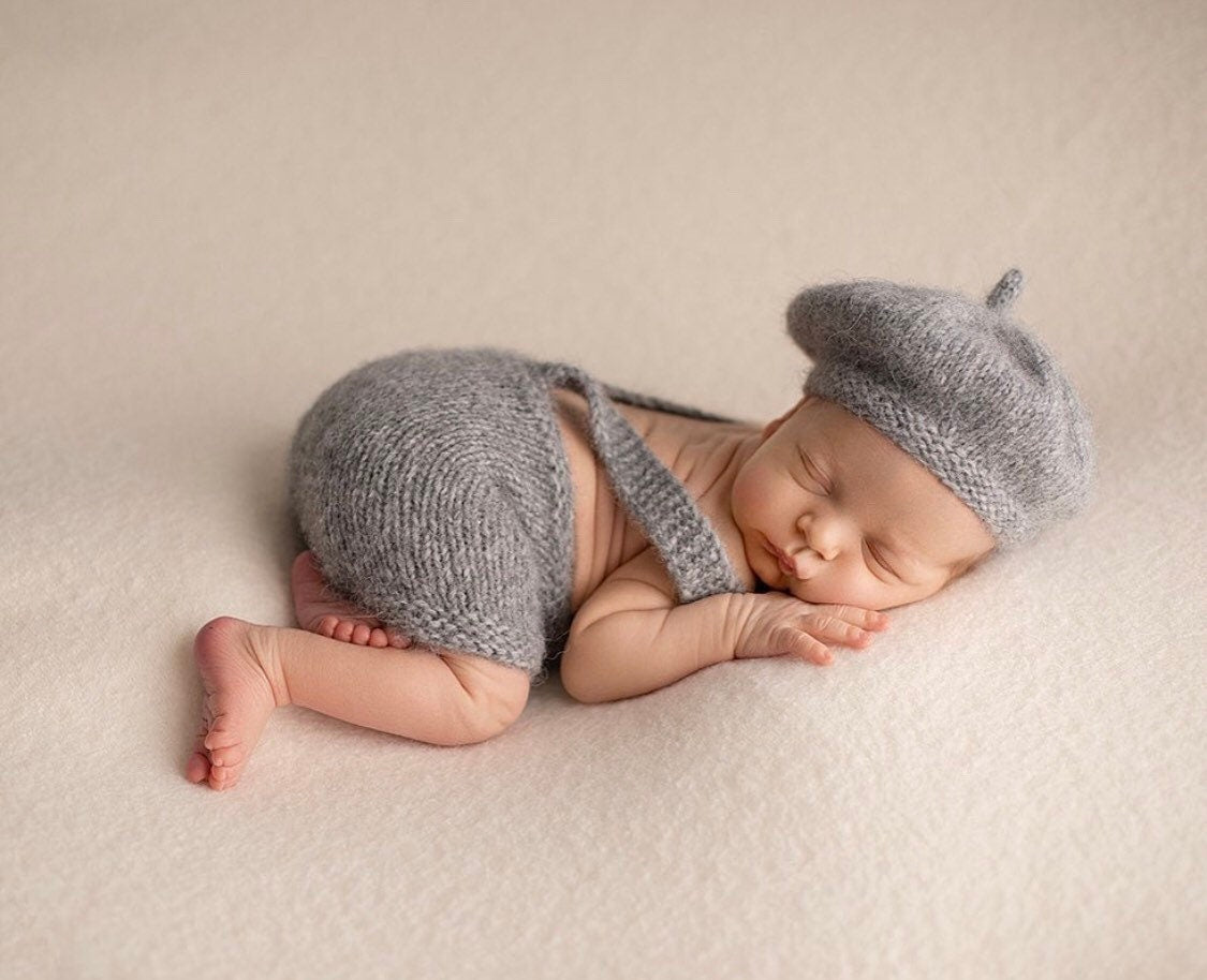 Newborn Alpaca Outfit Set, Newborn Knitted Outfit, Newborn Sleep hat, Newborn Overalls, Newborn Teddy Bear, Newborn Photography Props Outfit