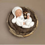 Fluffy Knitted Snowman Outfit with Toy: Newborn Christmas Photography Prop