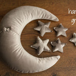 Removable Newborn Velvet Moon Pillow with Stars,Suede Crescent Moon Pillow Props for Newborn Photography,Newborn Photography Moon Props Set