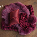 Burgundy Newborn Photography Props, Newborn Merino Wool Blanket,Newborn Posing Pillow,Newborn Teddy Bear Toy,Velvet Newborn Pillow,Baby Bear